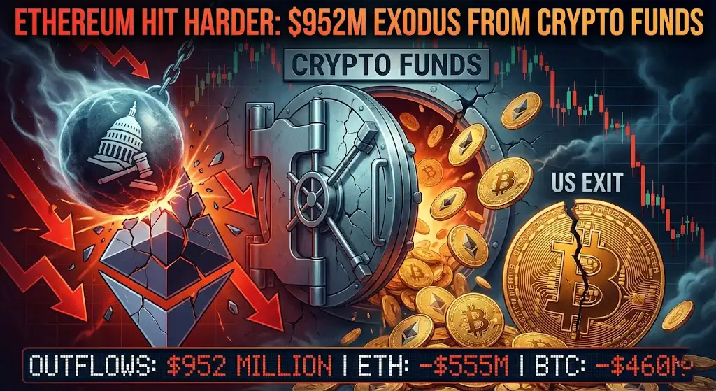 Ethereum Bleeds $555M as Crypto Funds See nearly $1 Billion Exit